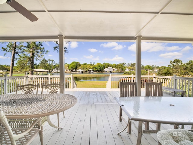 wooden deck featuring a water view