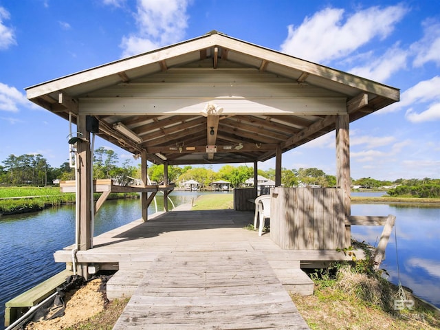 view of dock featuring a water view