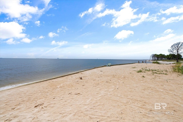 view of water feature with a beach view