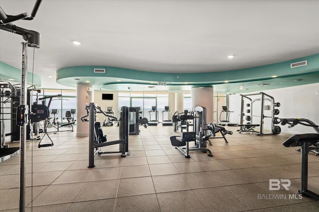 26302 Perdido Beach Blvd Unit D2201, Orange Beach, AL 36561 - exercise room featuring expansive windows and recessed lighting