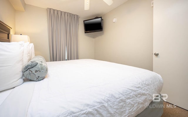 bedroom featuring carpet and ceiling fan