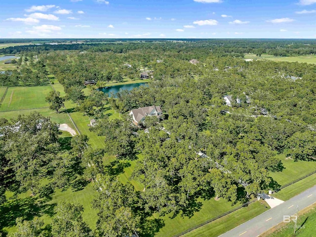 aerial view featuring a rural view and a water view