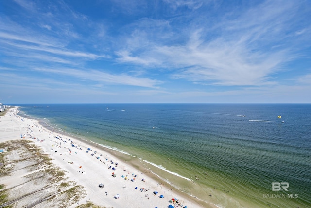 view of water feature with a beach view