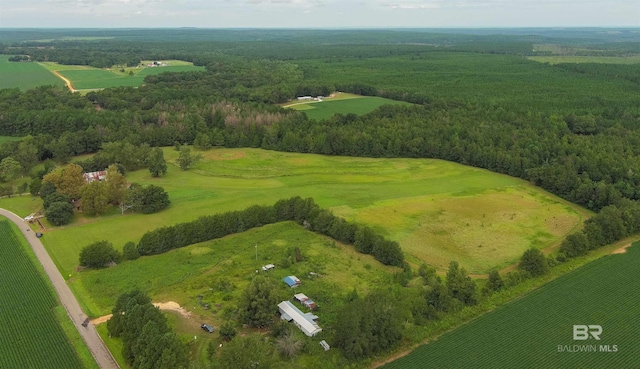 birds eye view of property featuring a rural view