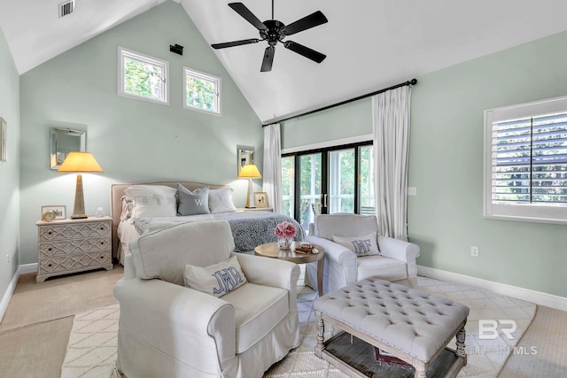 1106 Old County Rd, Daphne, AL 36526 - carpeted bedroom featuring high vaulted ceiling, multiple windows, and visible vents