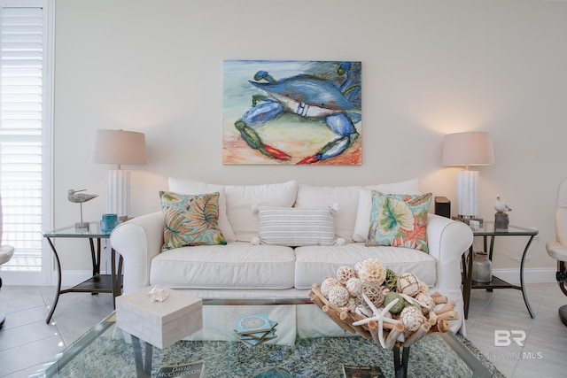 living room featuring tile patterned floors