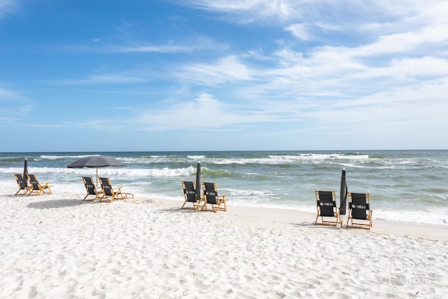 view of water feature featuring a beach view