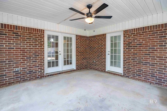 view of patio / terrace with french doors and ceiling fan