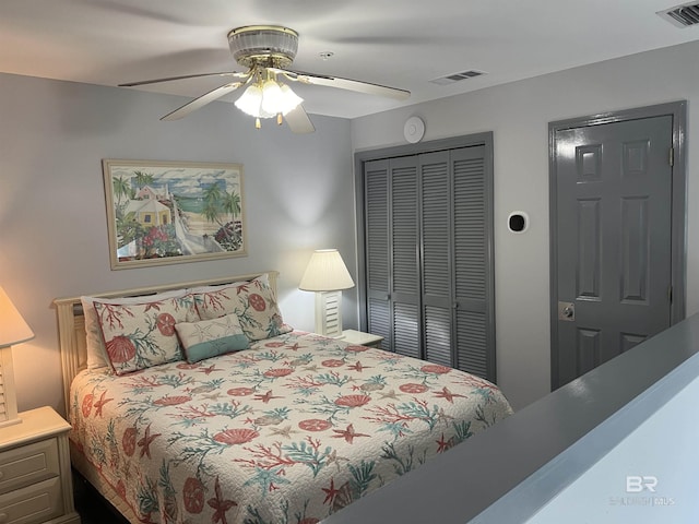 25805 Perdido Beach Blvd Unit 419, Orange Beach, AL 36561 - bedroom with visible vents, a closet, and ceiling fan