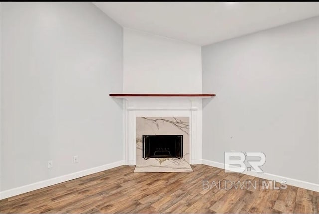 details with hardwood / wood-style floors and a high end fireplace