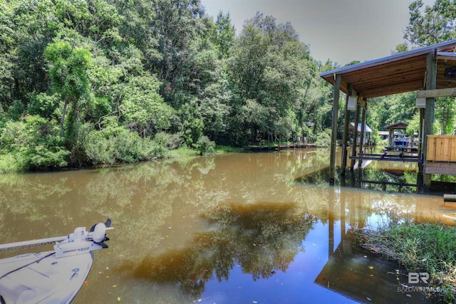 dock area featuring a water view