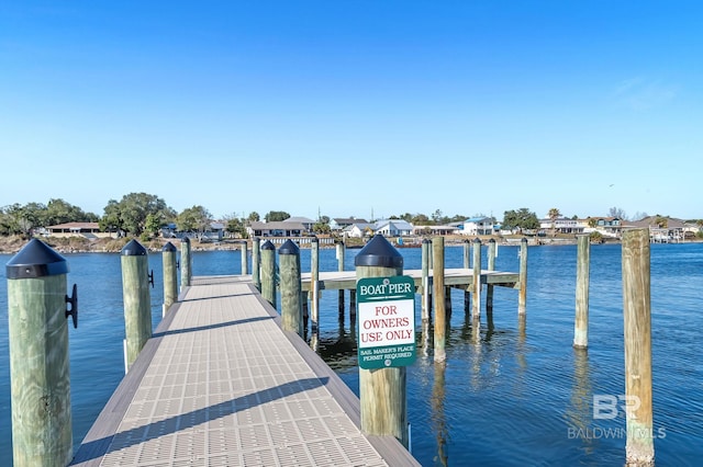 dock area with a water view