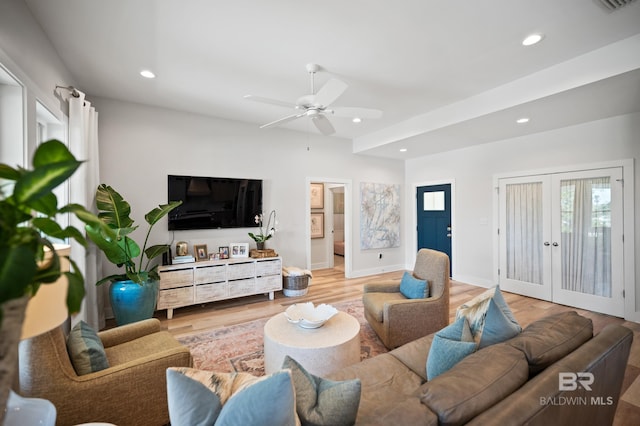 30531 Ono N Loop W, Orange Beach, AL 36561 - living area featuring recessed lighting, light wood-style flooring, ceiling fan, and french doors