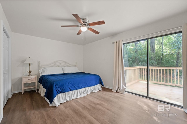 169 Buena Vista Dr, Daphne, AL 36526 - bedroom with access to outside, wood finished floors, baseboards, and ceiling fan