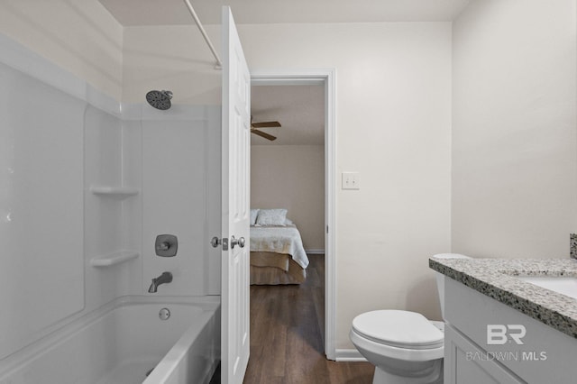 169 Buena Vista Dr, Daphne, AL 36526 - ensuite bathroom featuring vanity, shower / bathtub combination, wood finished floors, toilet, and ceiling fan
