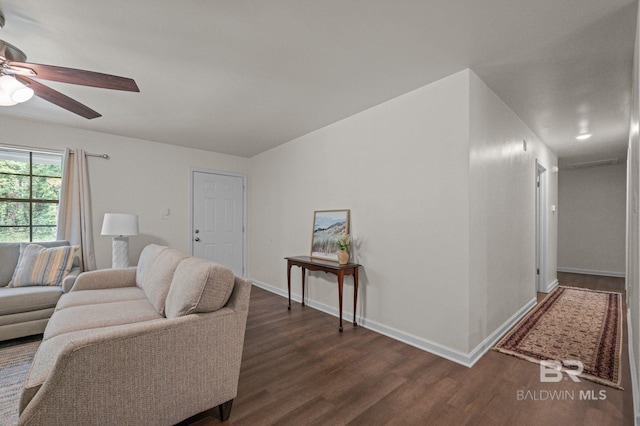 169 Buena Vista Dr, Daphne, AL 36526 - living area with a ceiling fan, dark wood-type flooring, and baseboards
