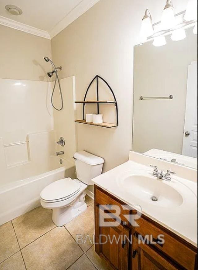 full bathroom featuring tile patterned flooring, vanity, toilet, and bathtub / shower combination