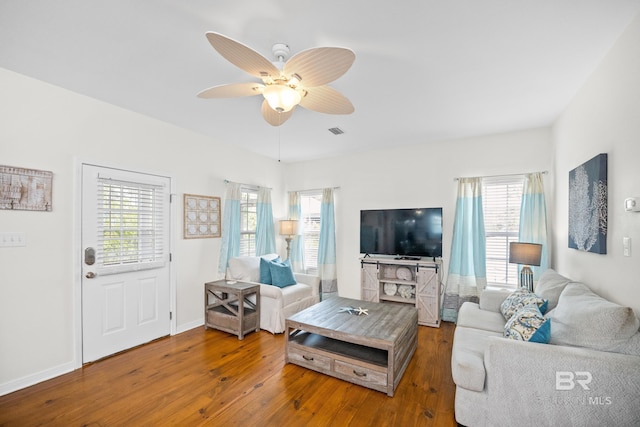 5601 State Highway 180 Unit 2802, Gulf Shores, AL 36535 - living room with hardwood / wood-style flooring, plenty of natural light, and ceiling fan