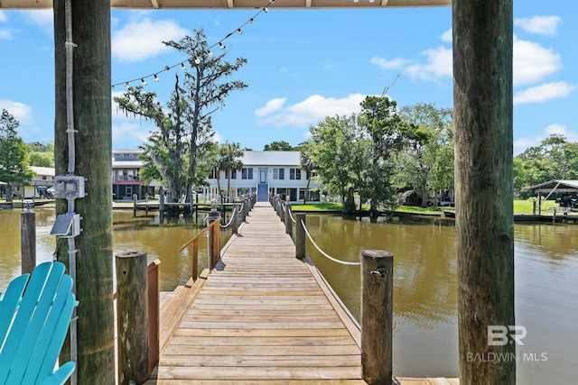 dock area with a water view