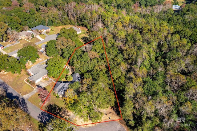 3340 Deer Track Dr, Semmes, AL 36575 - aerial view of property and surrounding area with property parcel outlined and a forest