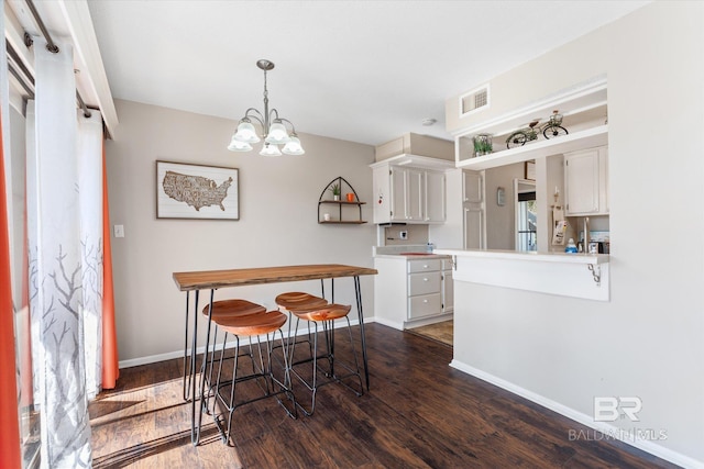 kitchen featuring white cabinets, dark hardwood / wood-style flooring, and kitchen peninsula