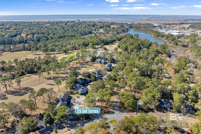 drone / aerial view featuring a water view