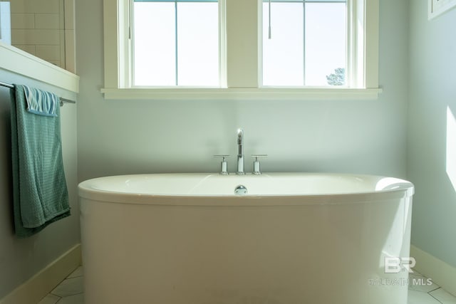 full bathroom featuring a freestanding tub and baseboards