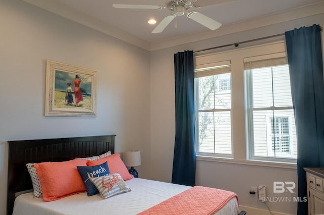 bedroom featuring ceiling fan and recessed lighting