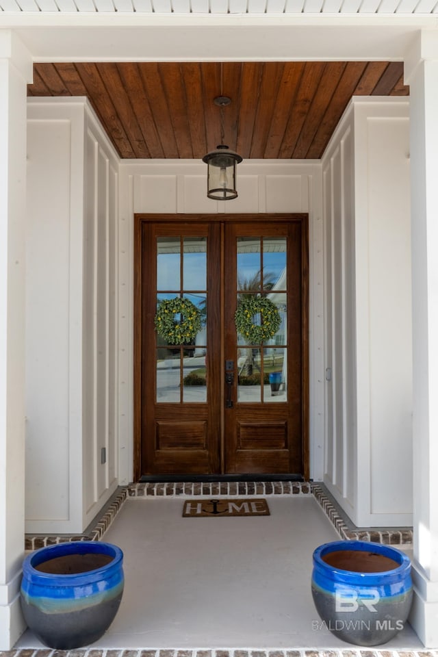 view of exterior entry with french doors