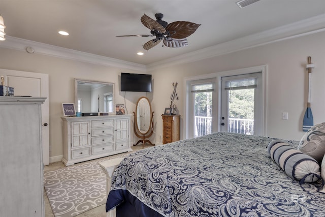4209 Antigua Ct, Orange Beach, AL 36561 - bedroom featuring baseboards, ornamental molding, access to outside, and recessed lighting