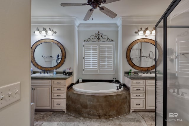 4209 Antigua Ct, Orange Beach, AL 36561 - bathroom with two vanities, a sink, and crown molding