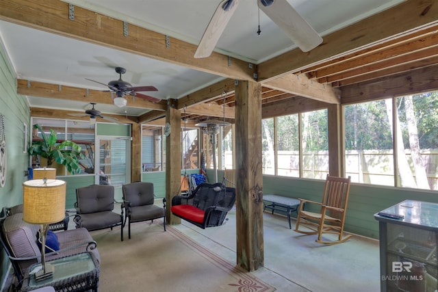 4209 Antigua Ct, Orange Beach, AL 36561 - sunroom with a ceiling fan, beam ceiling, and a wealth of natural light