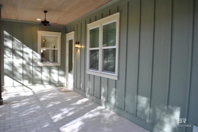 view of patio / terrace featuring ceiling fan