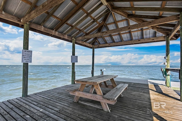 view of dock with a water view