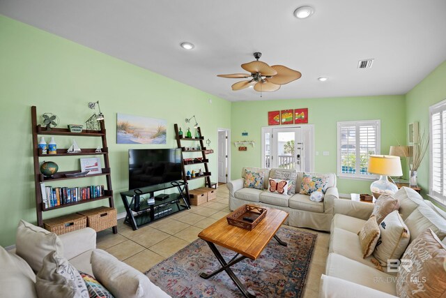 446 Harbor Light Cir, Gulf Shores, AL 36542 - tiled living room with ceiling fan, baseboards, and recessed lighting
