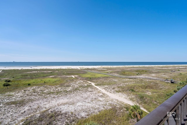 view of water feature with a beach view