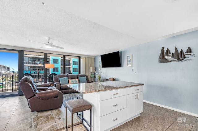 407 W Beach Blvd Unit 570, Gulf Shores, AL 36542 - living area with ceiling fan, light tile patterned flooring, baseboards, and a textured ceiling
