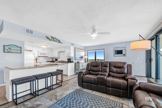 407 W Beach Blvd Unit 570, Gulf Shores, AL 36542 - living area with a textured ceiling and a ceiling fan