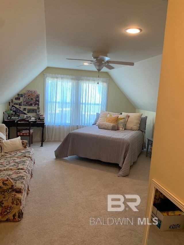 40 Bay Pointe Ct, Fairhope, AL 36532 - carpeted bedroom featuring vaulted ceiling and ceiling fan