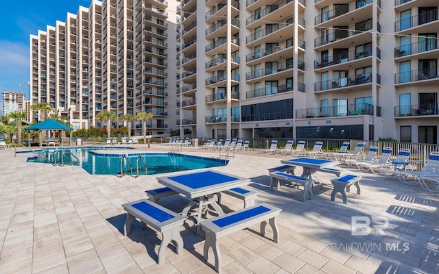 view of pool featuring a patio