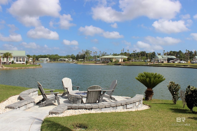 view of water feature featuring a fire pit