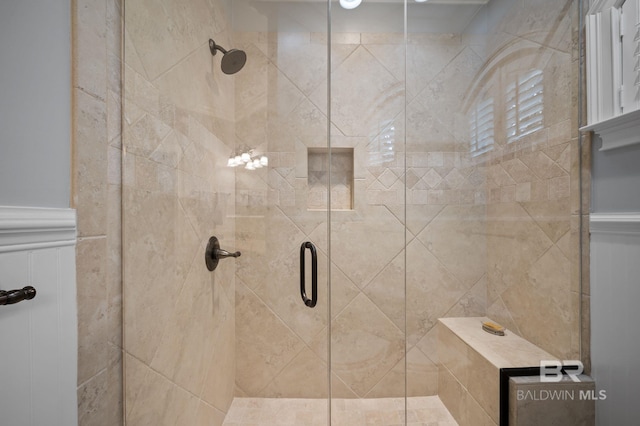 bathroom featuring a stall shower