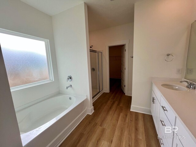 11006 Secretariat Blvd, Daphne, AL 36526 - bathroom with a stall shower, wood finished floors, a spacious closet, a garden tub, and vanity
