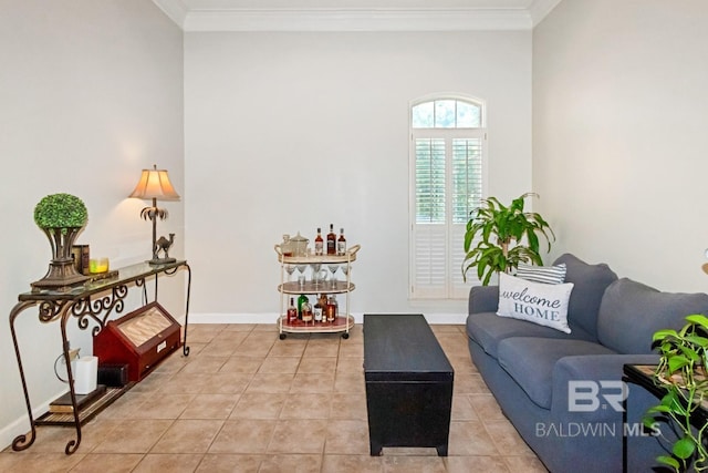 8814 N Dawes Lake Rd, Mobile, AL 36619 - living room with baseboards, crown molding, and light tile patterned flooring
