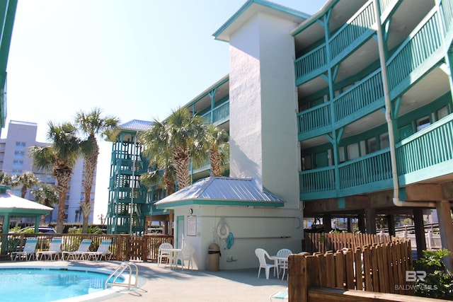 view of swimming pool with a patio