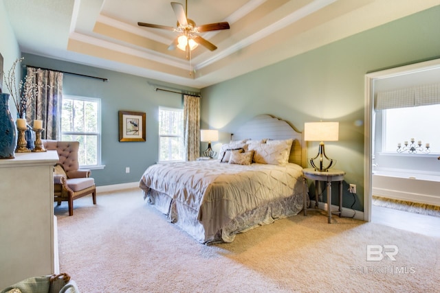 11547 Thistledown Loop, Spanish Fort, AL 36527 - bedroom with a raised ceiling, ornamental molding, carpet floors, baseboards, and a ceiling fan