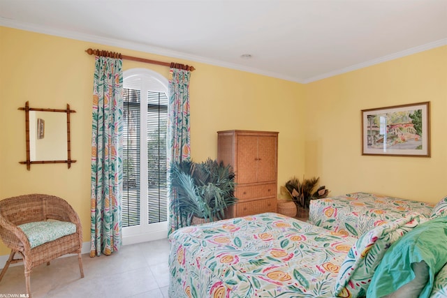 tiled bedroom with ornamental molding