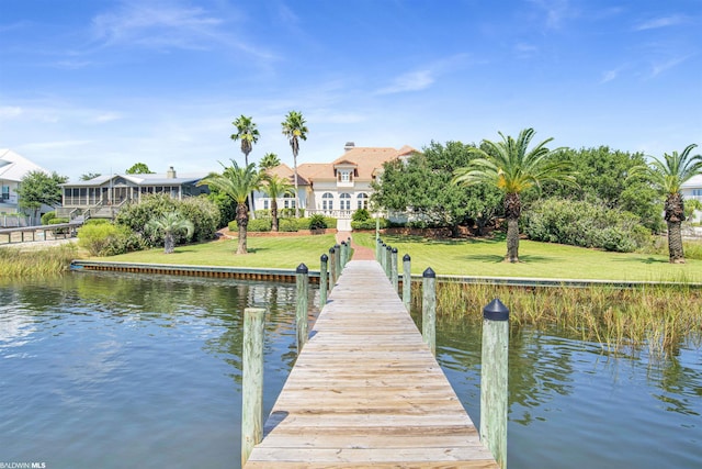 dock area with a water view