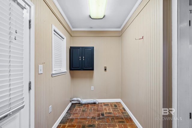 washroom featuring electric dryer hookup and crown molding