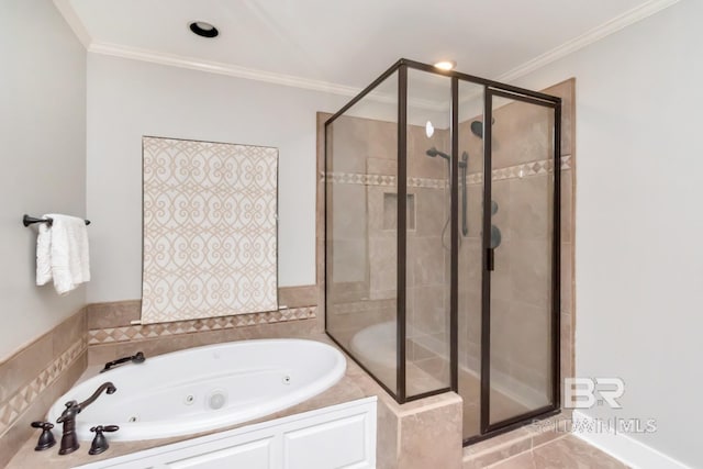 306 Thornton Pl, Mobile, AL 36609 - full bath featuring a stall shower, a jetted tub, and ornamental molding